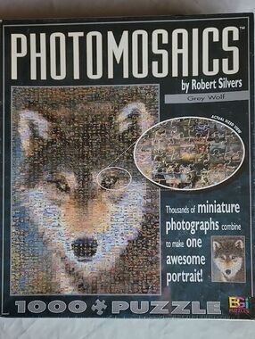 New/Sealed Photomosaics Grey Wolf 1000-Piece Puzzle